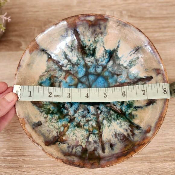 Vintage Ardeco Vallauris Mid Century Starburst Glazed Pottery Earth Tone Bowl - Picture 7 of 10